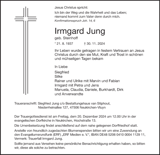 Traueranzeige von Irmgard Jung von Tageszeitung