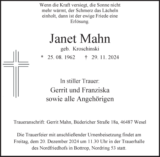 Traueranzeige von Janet Mahn von Tageszeitung