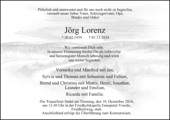Traueranzeige von Jörg Lorenz von Tageszeitung