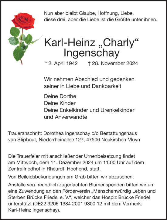 Traueranzeige von Karl-Heinz Ingenschay von Tageszeitung