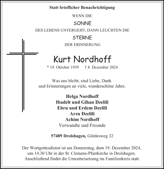 Traueranzeige von Kurt Nordhoff von Tageszeitung