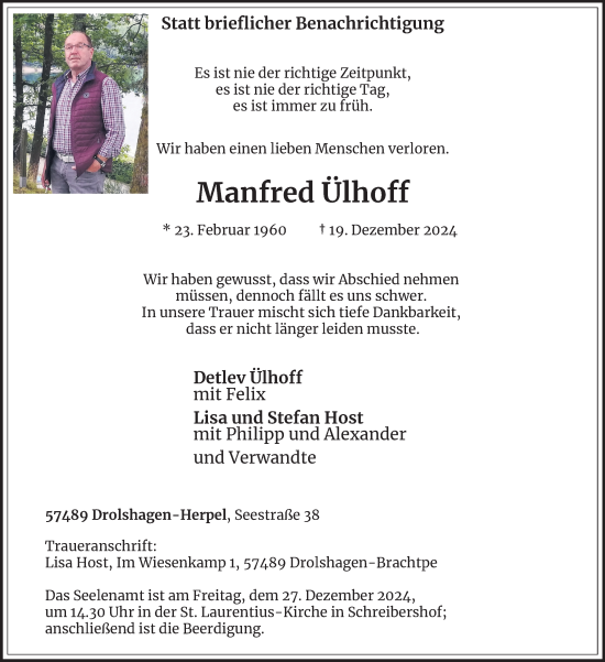 Traueranzeige von Manfred Ülhoff von Tageszeitung