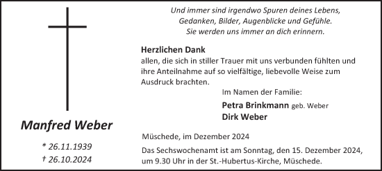 Traueranzeige von Manfred Weber von Tageszeitung