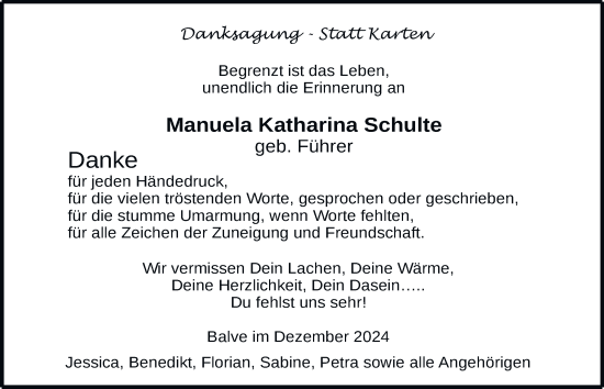 Traueranzeige von Manuela Schulte von Tageszeitung