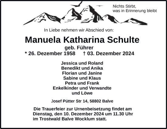 Traueranzeige von Manuela Katharina Schulte von Tageszeitung