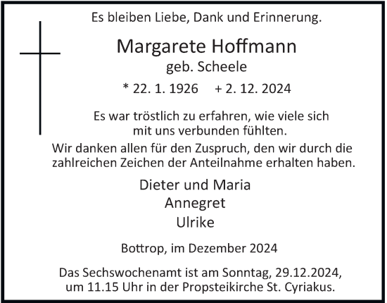 Traueranzeige von Margarete Hoffmann von Tageszeitung