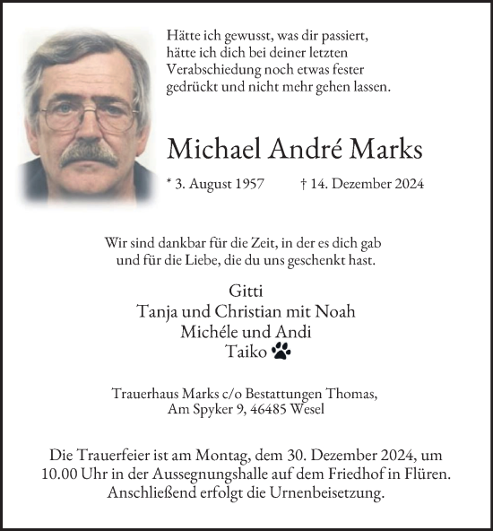Traueranzeige von Michael Marks von Tageszeitung
