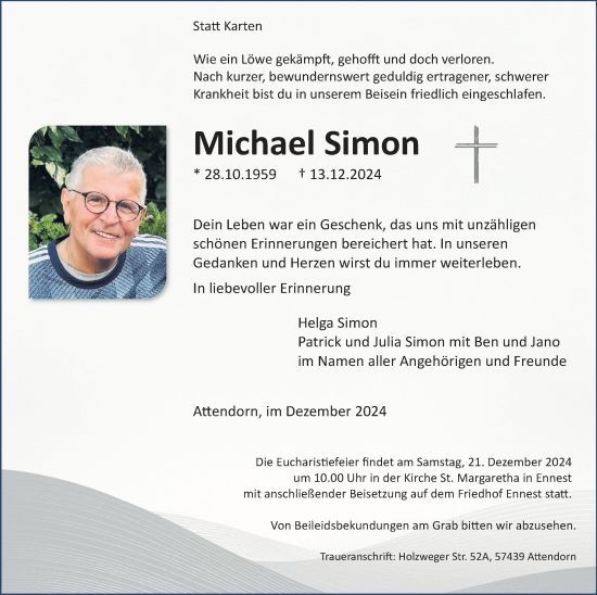 Traueranzeige von Michael Simon von Tageszeitung