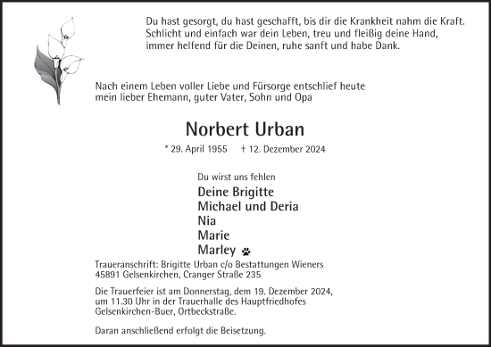 Traueranzeige von Norbert Urban von Tageszeitung