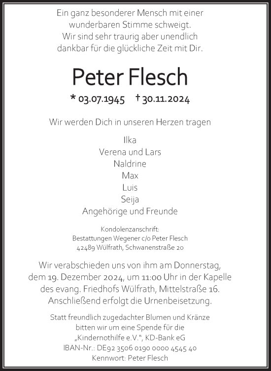 Traueranzeige von Peter Flesch von Tageszeitung