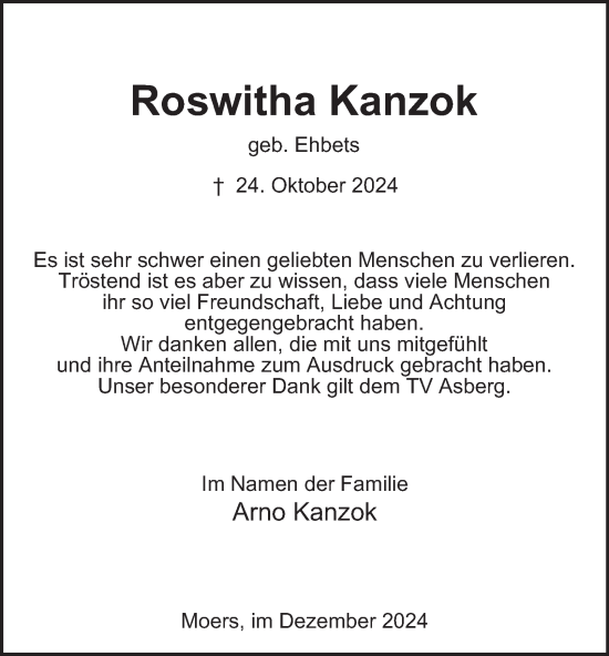 Traueranzeige von Roswitha Kanzok von Tageszeitung