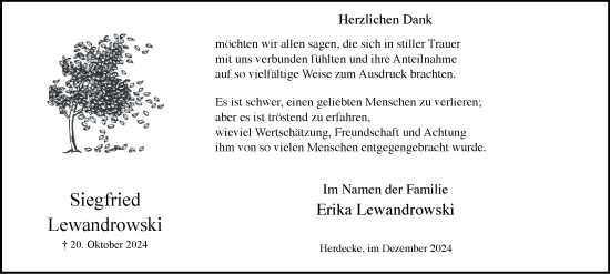 Traueranzeige von Siegfried Lewandrowski von Tageszeitung