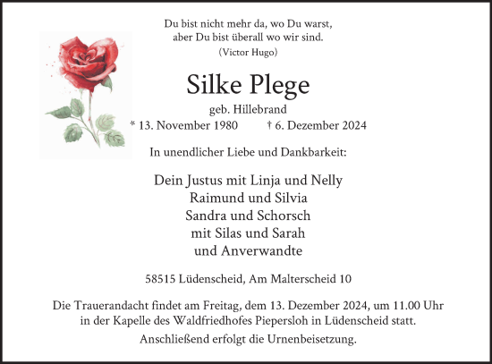 Traueranzeige von Silke Plege von Tageszeitung