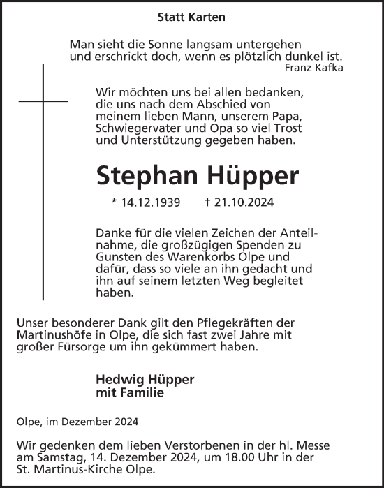 Traueranzeige von Stephan Hüpper von Tageszeitung