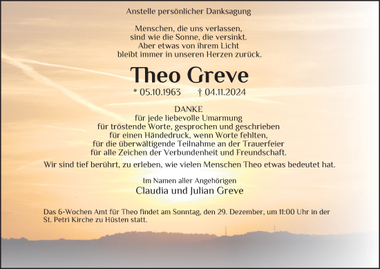 Traueranzeige von Theo Greve von Tageszeitung