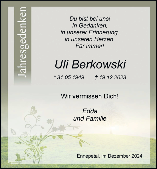 Traueranzeige von Uli Berkowski von Tageszeitung