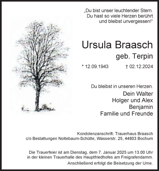 Traueranzeige von Ursula Braasch von Tageszeitung