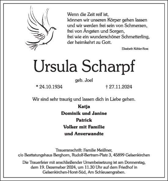 Traueranzeige von Ursula Scharpf von Tageszeitung