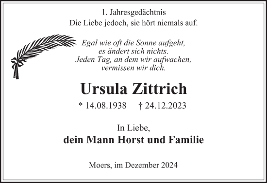 Traueranzeige von Ursula Zittrich von Tageszeitung