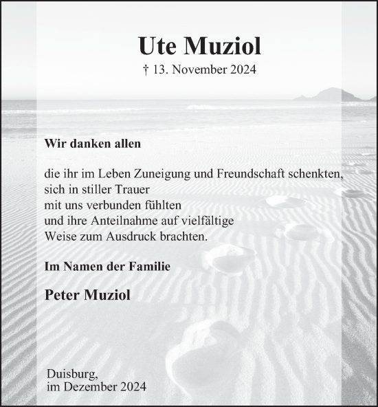 Traueranzeige von Ute Muziol von Tageszeitung