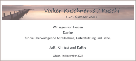 Traueranzeige von Volker Kuschnerus von Tageszeitung