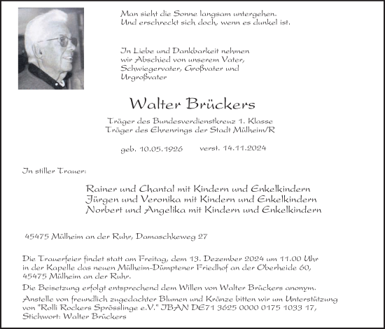 Traueranzeige von Walter Brückers von Tageszeitung