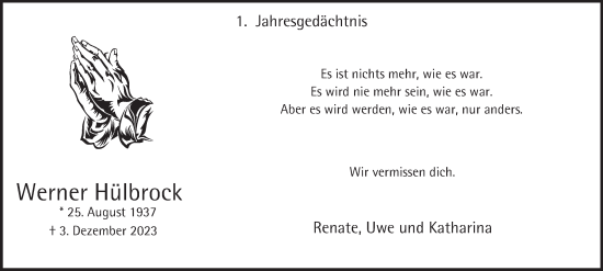 Traueranzeige von Werner Hülbrock von Tageszeitung
