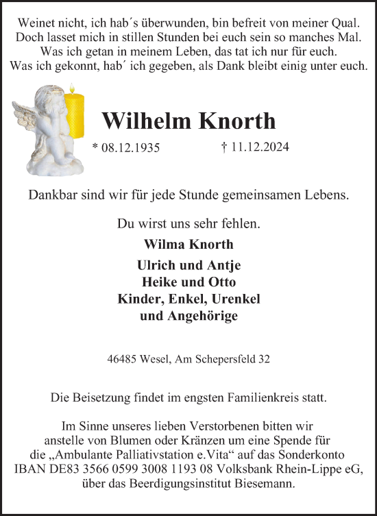 Traueranzeige von Wilhelm Knorth von Tageszeitung