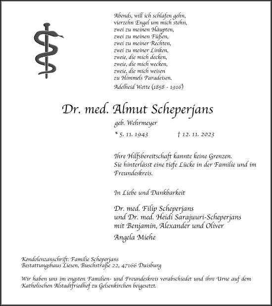 Traueranzeige von Almut Scheperjans von Tageszeitung
