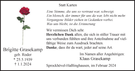 Traueranzeige von Brigitte Grasekamp von Tageszeitung