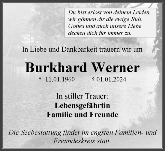 Traueranzeige von Burkhard Werner von Tageszeitung