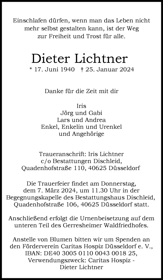 Traueranzeige von Dieter Lichtner von Tageszeitung