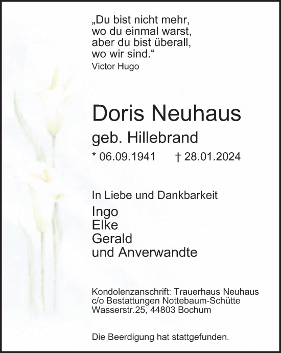 Traueranzeige von Doris Neuhaus von Tageszeitung