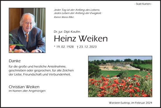 Traueranzeige von Dr. jur. Dipl.-Kaufm. Heinz Weiken von Tageszeitung