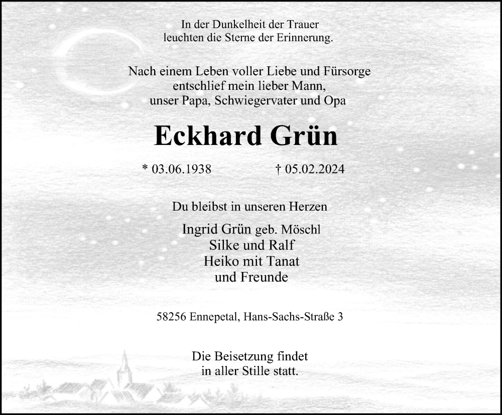 Traueranzeige für Eckhard Grün vom 10.02.2024 aus Tageszeitung
