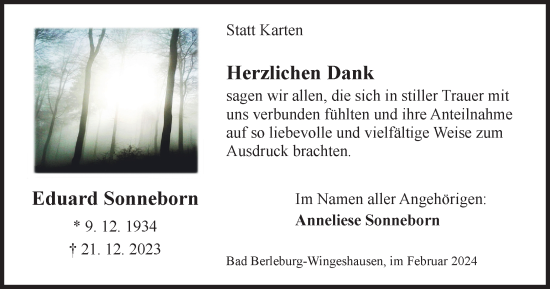 Traueranzeige von Eduard Sonneborn von Tageszeitung
