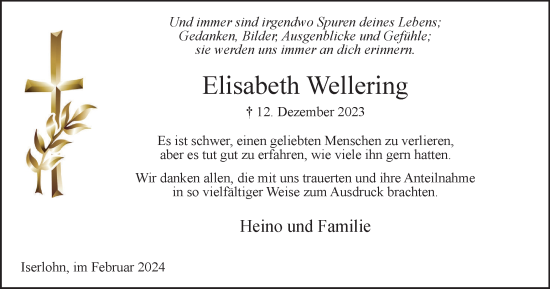 Traueranzeige von Elisabeth Wellering von Tageszeitung
