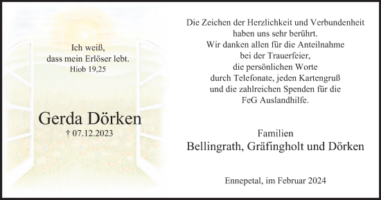 Traueranzeige von Gerda Dörken von Tageszeitung