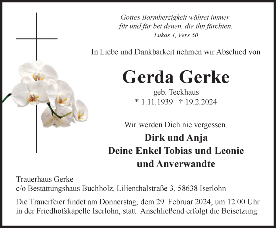 Traueranzeige von Gerda Gerke von Tageszeitung