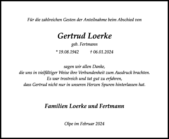 Traueranzeige von Gertrud Loerke von Tageszeitung