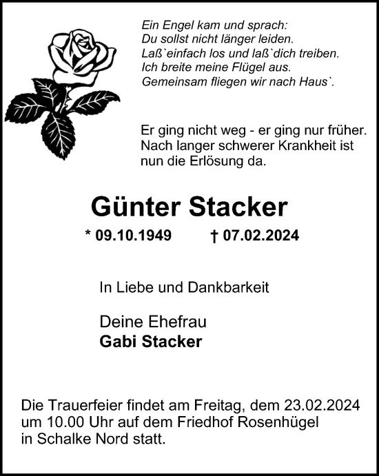 Traueranzeige von Günter Stacker von Tageszeitung