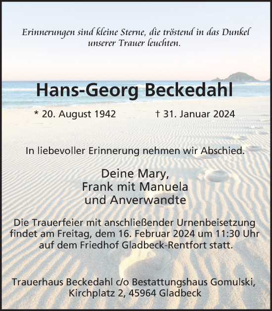 Traueranzeige von Hans-Georg Beckedahl von Tageszeitung
