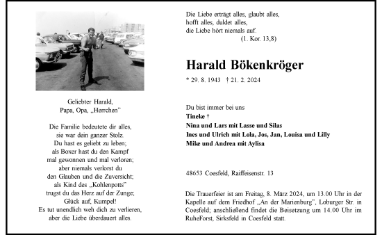 Traueranzeige von Harald Bökenkröger von Tageszeitung