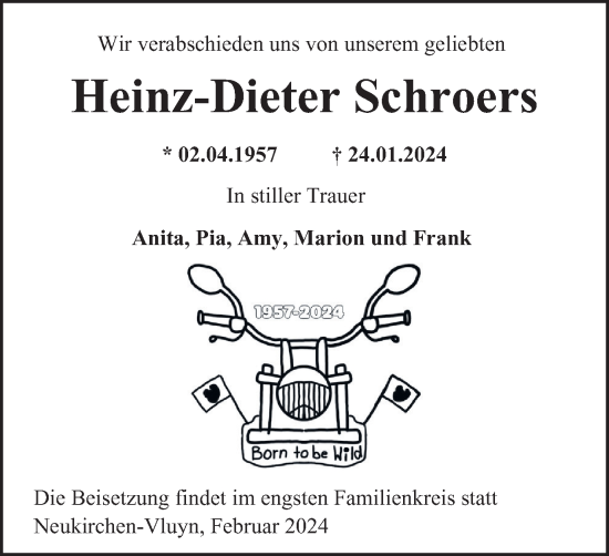 Traueranzeige von Heinz-Dieter Schroers von Tageszeitung