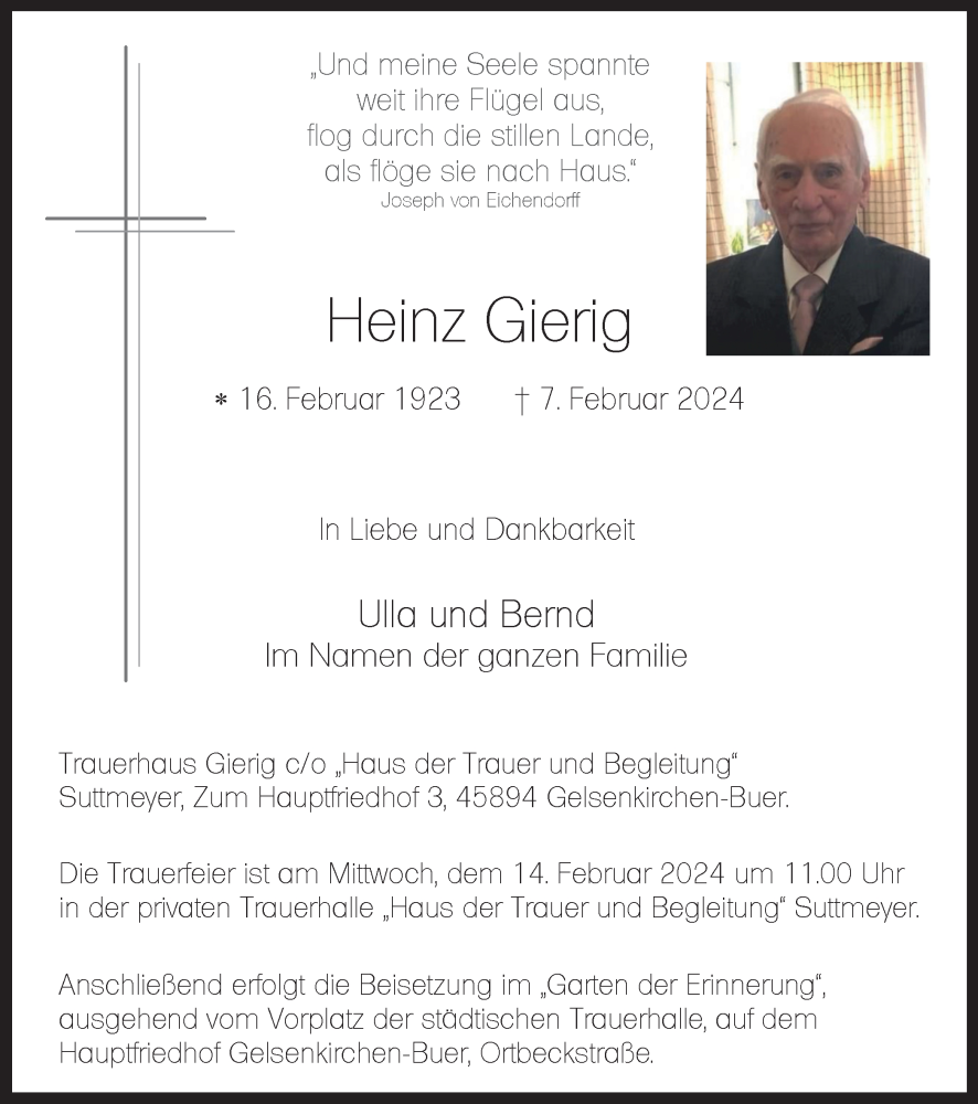  Traueranzeige für Heinz Gierig vom 10.02.2024 aus Tageszeitung