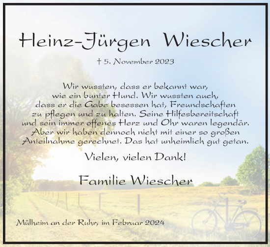 Traueranzeige von Heinz-Jürgen Wiescher von Tageszeitung