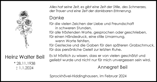 Traueranzeige von Heinz Walter Beil von Tageszeitung