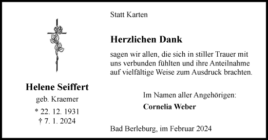 Traueranzeige von Helene Seiffert von Tageszeitung