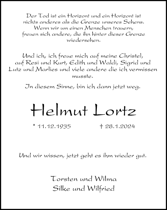 Traueranzeige von Helmut Lortz von Tageszeitung