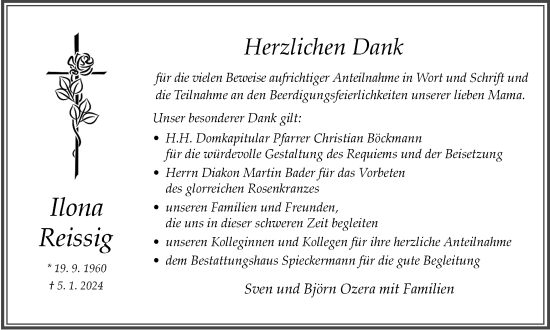 Traueranzeige von Ilona Reissig von Tageszeitung